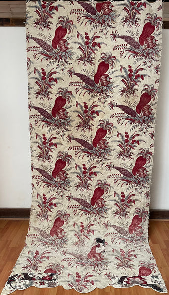Rare Antique Indiennes Block Print Quilted Panel with Exotic Fruit and Foliage: C18th France