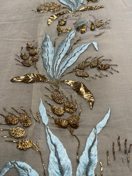 Antique silk and Gold Gilt Embroidered Silk Chiffon C18th France