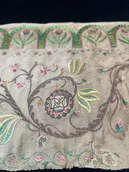 Antique Jacobean Silk and Metal Thread Floral Embroidery: C17th Europe