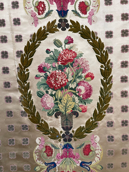 Antique Rare Silk Lampas Wallhanging Hand Woven Silk Panel: C18th France