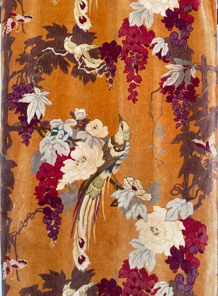 Original Antique Art Deco Chinoiserie Printed Velvet Liberty of London Design Birds Wisteria: C1920s London, England