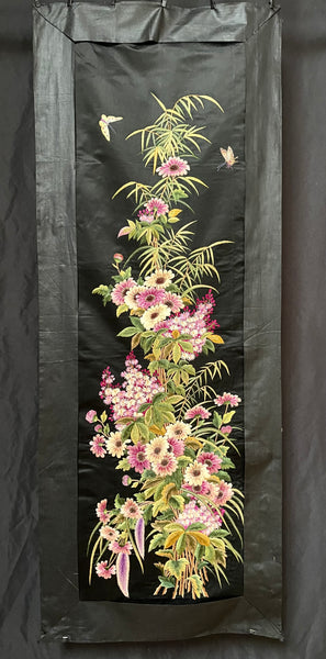Antique Fine Silk Embroidery with Flowers Wallhanging: C19th China