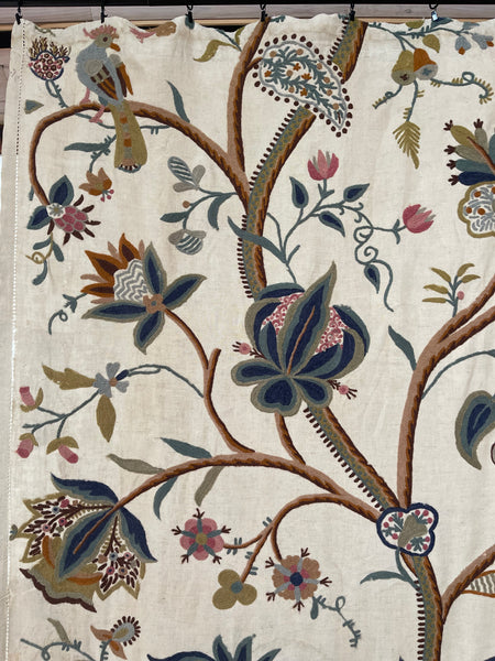Antique Jacobean Revival Tree of Life Wallhanging with Birds and Squirrel: Early C20th Kashmir for export