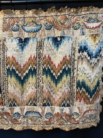 Original Rare Antique Flame Stitch Bargello Wall Hanging: Late 17th/Early 18th Century Italy