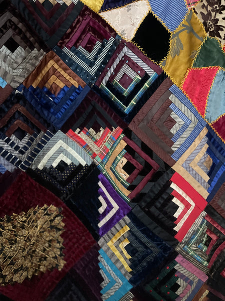 Antique Handmade Silk & Velvet Crazy Patchwork Quilt: C1880 English