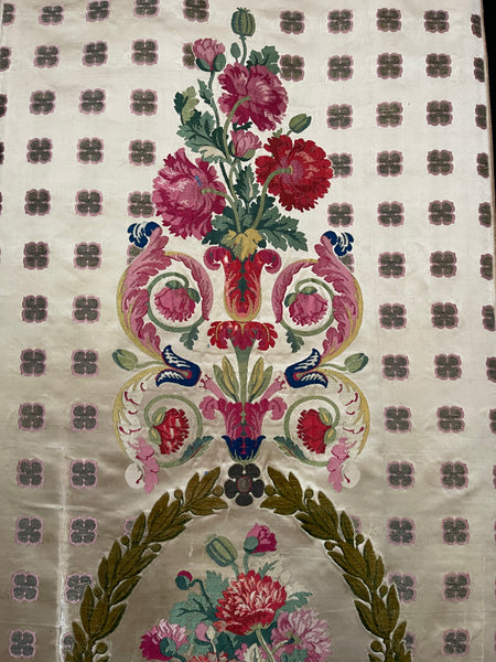 Antique Rare Silk Lampas Wallhanging Hand Woven Silk Panel: C18th France