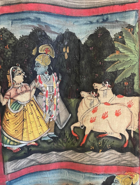 Hand Painted Pichawai Wallhanging Devotional Temple Hanging Krishna: C19th India