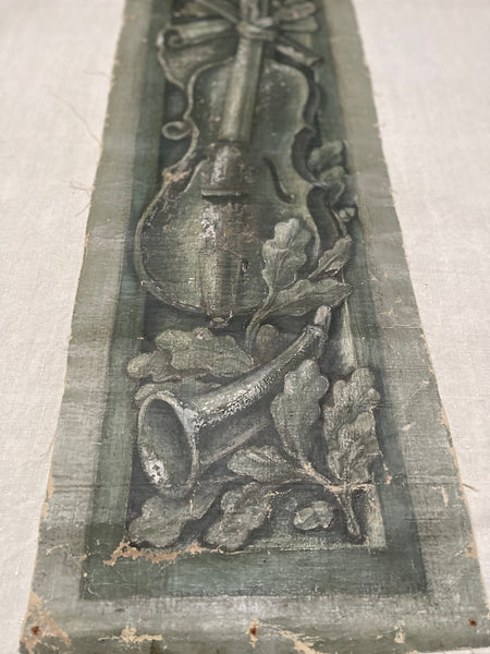 Pair Antique Trompe L’oiel Hand-painted Panels with Neo Classical Music Theme: C19th France