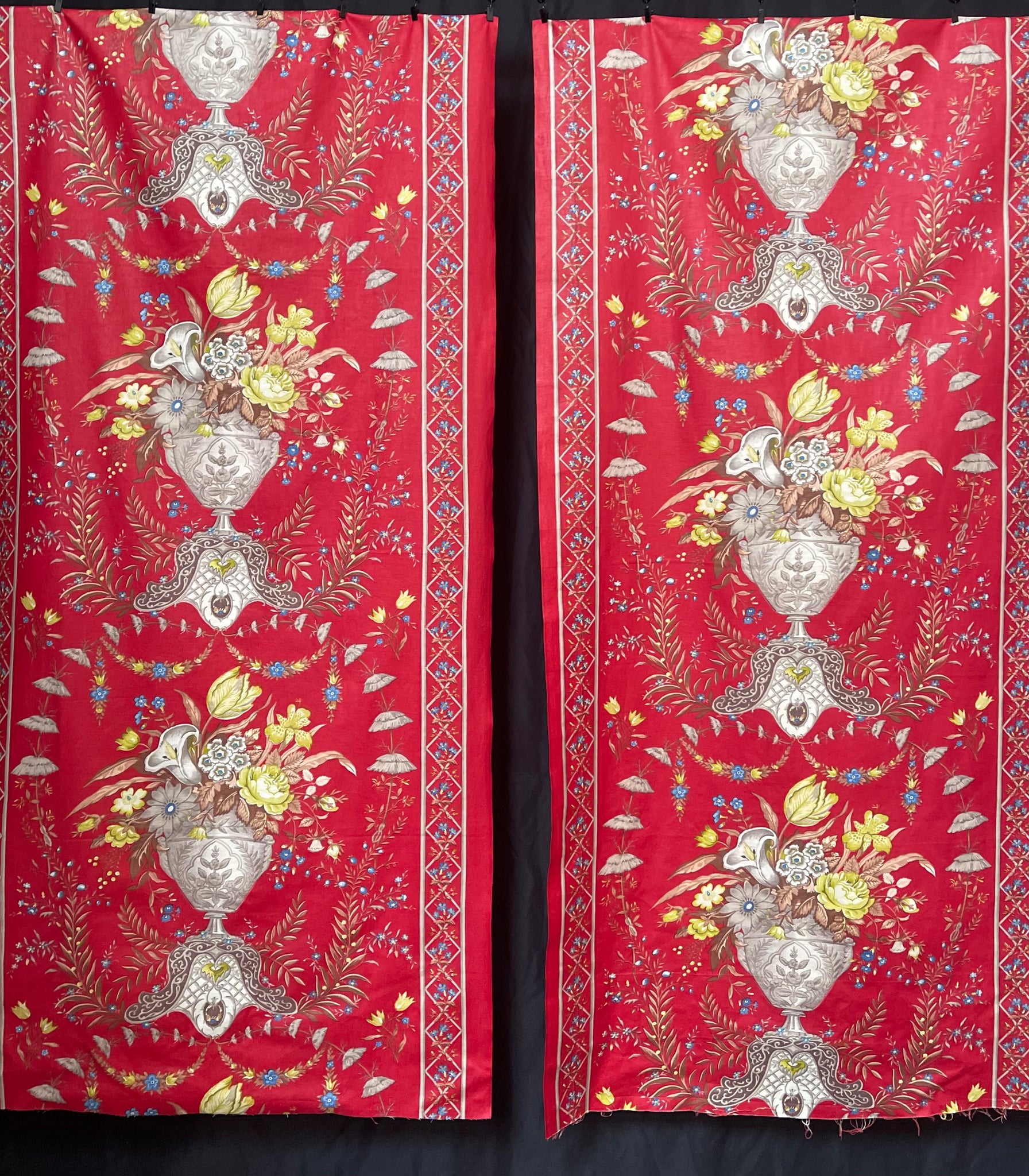 Pair Decorative Chinoiserie Panels with Urns and Florals: C20th Europe