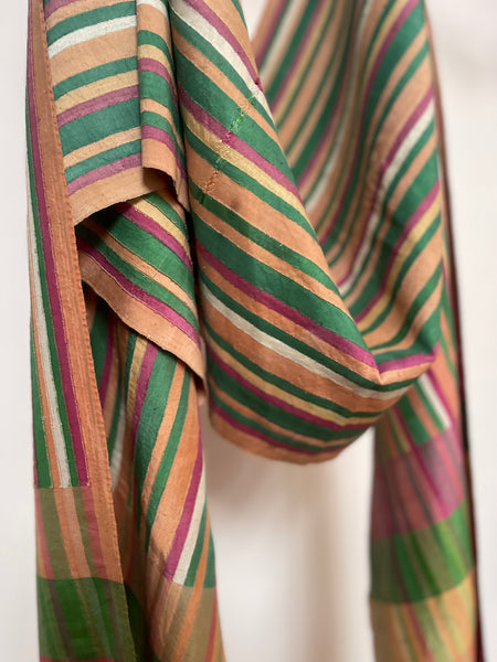 Antique Handwoven Silk Shawl Collectable Wrap Striped Silk Stole Dupatta: C20th Northern India