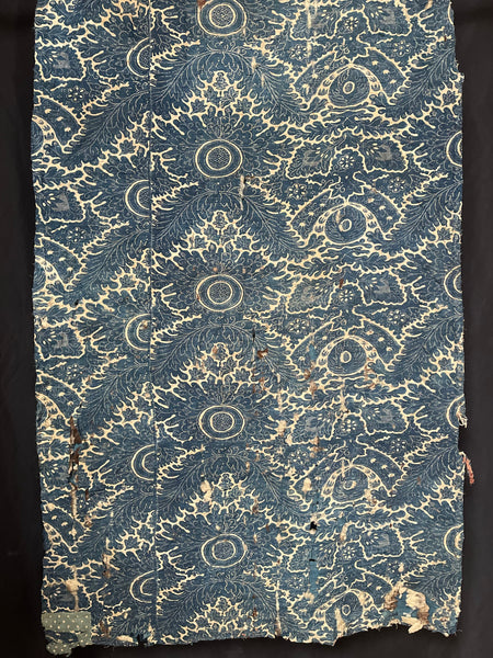 Antique Block Print Resist Dyed Quilted Toile de Rouen French Indigo: C 18th France