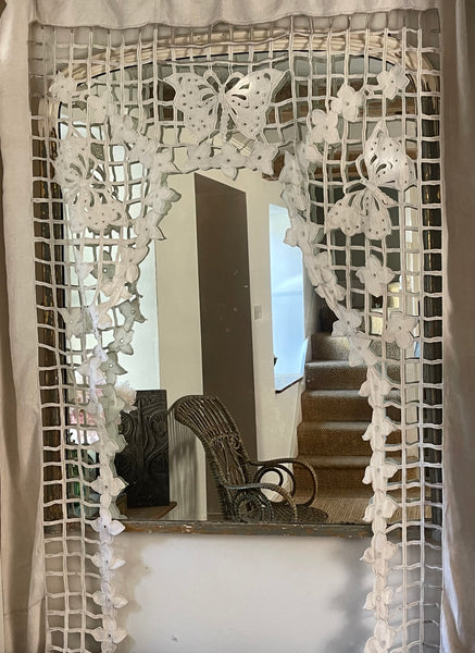 Art Deco Cutwork Embroidered Panel Wallhanging with Trellis, florals and Butterflies: C1920 France