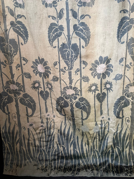 Rare Art Nouveau Stencilled Silk and Mohair Velvet Curtain with Sunflowers : C1890s France