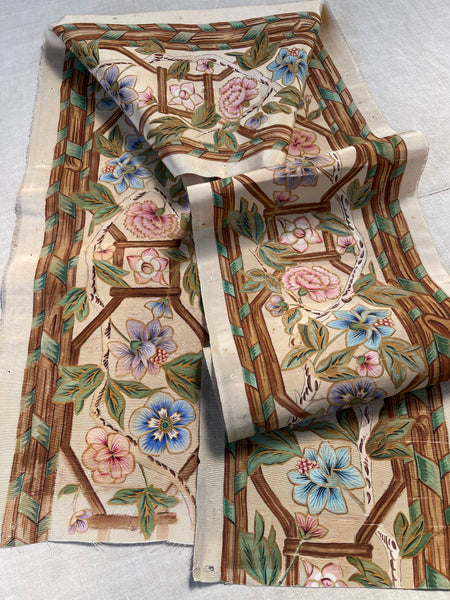 Hand Painted Chinoiserie Silk Panel Border Floral Vine: C1800 France