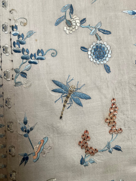 Fine Silk Embroidered Panel with Insects Birds & Flowers: C19th China