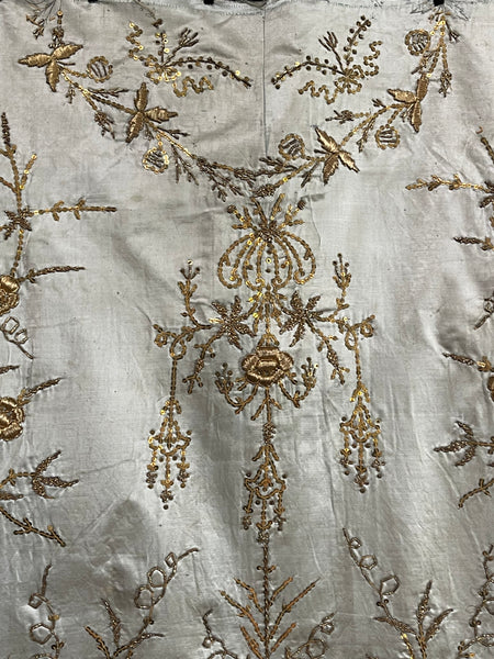 Antique Ottoman Embroidered Powder Blue Silk Satin Gold Embroidered Panels: C19th Turkey