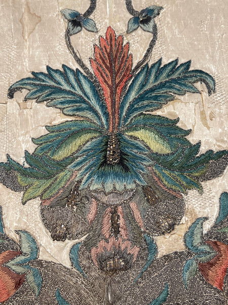 Rare Antique Silk and Gilt Thread Embroidered Apron : C18th England