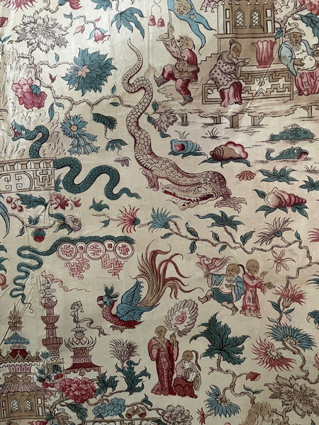 Panel of Georgian Glazed Chintz with Dragons and Exotic Creatures: C1800 England
