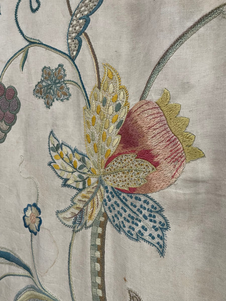 Antique Arts and Crafts Jacobean Revival Crewelwork Tree of Life Wallhanging: Early C20th Britain