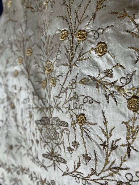 Antique Ottoman Embroidered Powder Blue Silk Satin Gold Embroidered Panels: C19th Turkey