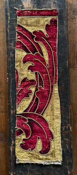 Antique Hand Painted Silk Panel Section of Wing: C17th Italy