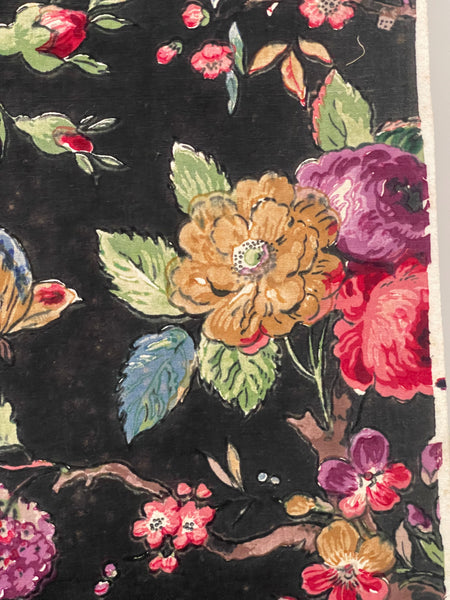 Original Antique Block Printed Chintz with Birds of Paradise and Florals: Late 18th early 19th century