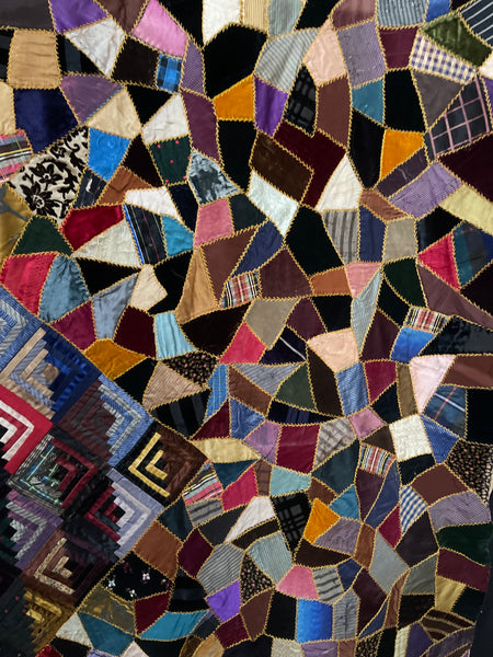 Antique Handmade Silk & Velvet Crazy Patchwork Quilt: C1880 English