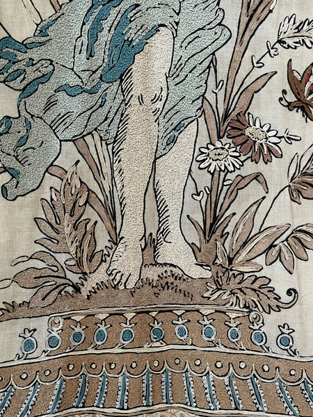 Antique Embroidered Wallhanging with Dancing Figure: C1910 France