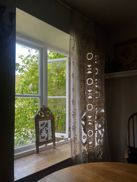 Antique Cutwork Embroidered Richelieu Lace Wallhanging Curtain Panel: C1900 - 1910 France
