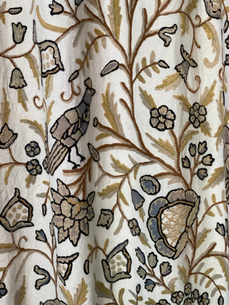 Large size Vintage Hand Embroidered Crewelwork Curtain: C20th India for export to Europe.
