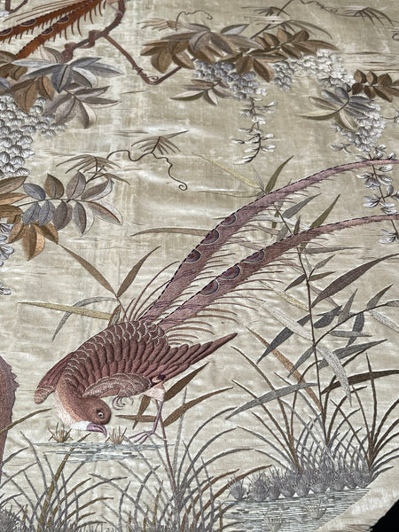Antique Oval Silk Embroidery with Birds & Butterflies: C19th Qing dynasty, China