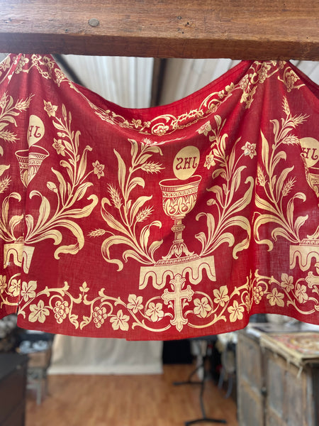 Arts & Crafts Printed Cotton Wall Hanging Banner Pelmet Gothic Ecclesiastical: C1900 Britain
