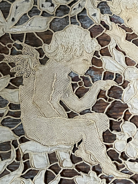 Antique Venetian Needlelace with Cherubs: Late C17th early C18th Venice, Italy