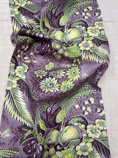 A Rare Antique Chintz Panel Birds of Paradise Baskets of Fruit: C19th France