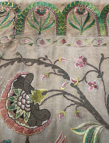 Antique Jacobean Silk and Metal Thread Floral Embroidery: C17th Europe