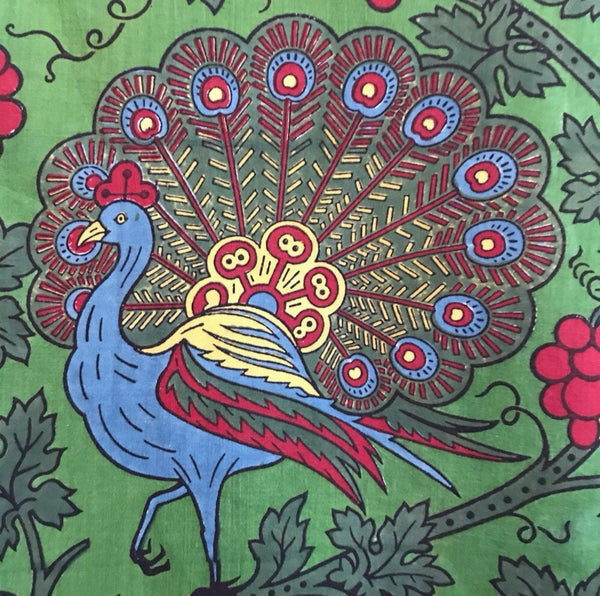 Rare Arts and Crafts Block Print Peacock Textile, Printed India (for European market) C1890