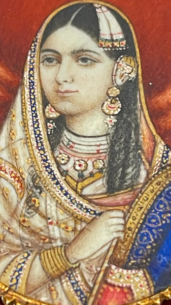 Antique Anglo-Indian Mogul Miniature Painting, Mumtaz Mahal: c.1840