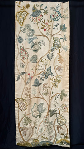 Antique Jacobean Revival Crewelwork Embroidered Wallhanging: C1900 England