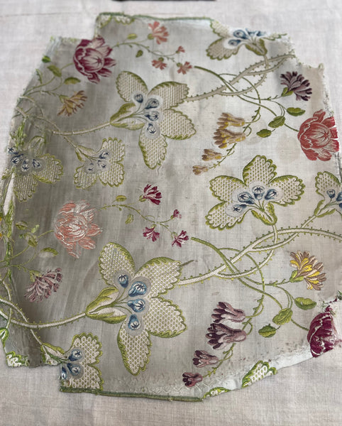 Antique Eighteenth Century Rococo Silk Brocade Panels: C18th Lyon, France
