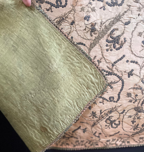 Antique Gilt Thread and Sequin Pink Silk Wallhanging: C18th Ottoman Turkey