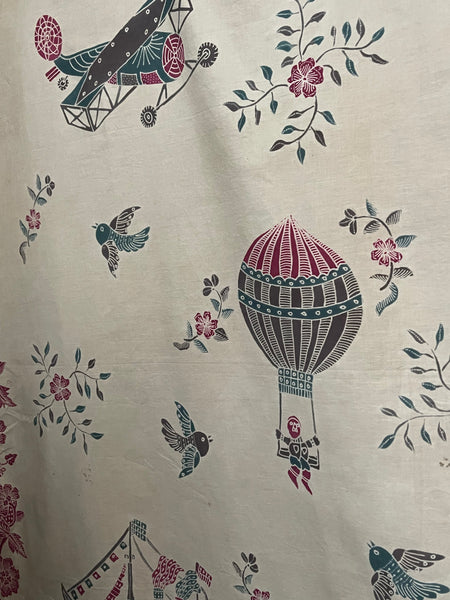 Antique Hand Painted Batik Skirt Panel with Hot Air Balloons Planes & Ships: C20th Java, Indonesia