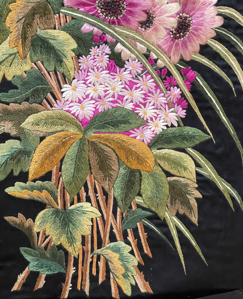 Antique Fine Silk Embroidery with Flowers Wallhanging: C19th China