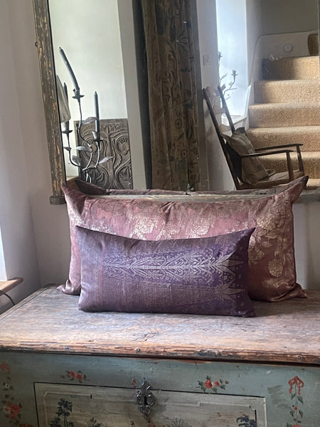 Handmade Cushion Made with Antique Brocaded Silk and Gilt Thread Panel: C19th Sumatra