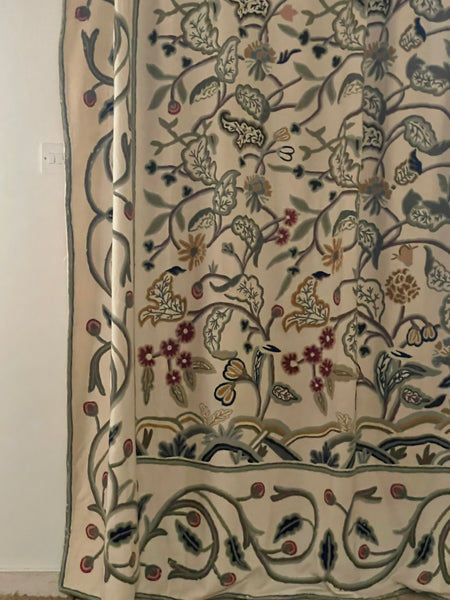 Crewelwork Hand Embroidered Bedcover or Wallhanging with Trees of Life: C20th India