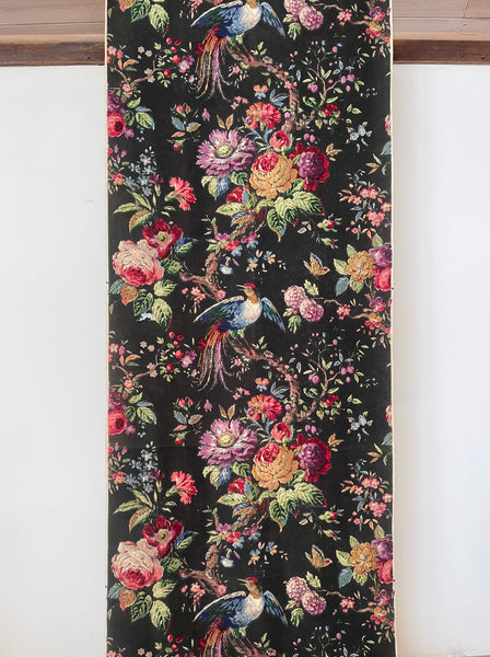 Original Antique Block Printed Chintz with Birds of Paradise and Florals: Late 18th early 19th century