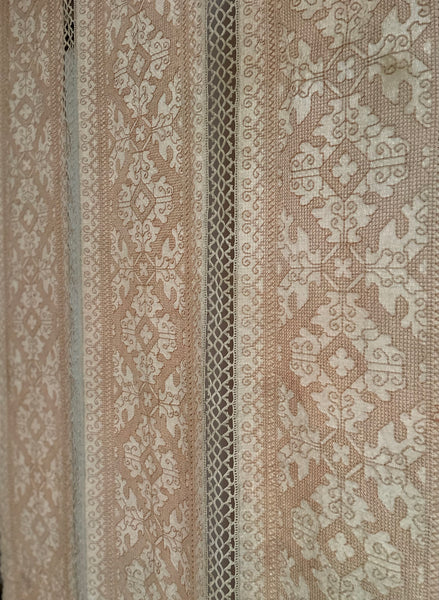 Antique Hand Embroidered Assisi Work Cover Pink White Throw Interior Decor Early 20th Century. 225 x 185cm