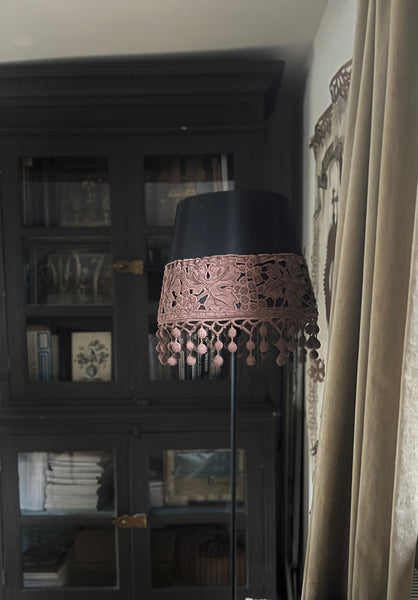 Bespoke Lampshade with Art Deco Cutwork Embroidered Border with Pom Pom Trim: C1920s France