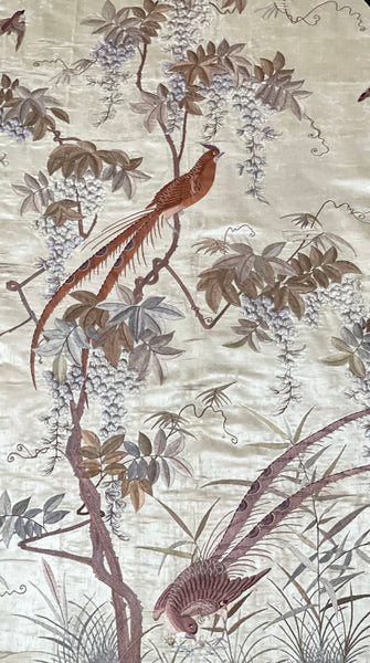 Antique Oval Silk Embroidery with Birds & Butterflies: C19th Qing dynasty, China