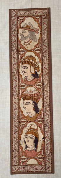 Antique Hand Painted Kalamkari Portrait Wall Hanging: C19th Persia