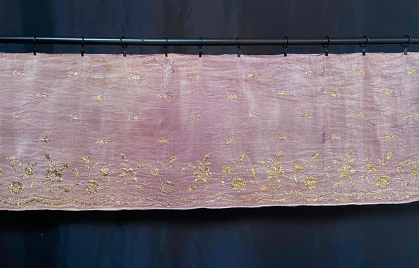 Antique Gold Thread Embroidered Pale Mauve Silk Valance or Pelmet: C19th Ottoman Turkey
